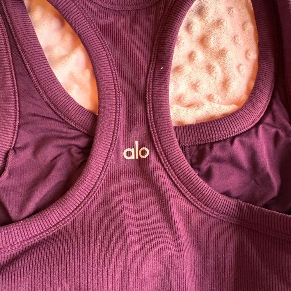 ALO Yoga Plum/Mauve Ribbed Racerback Sports Bra